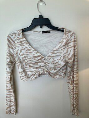 Worn Shein Crop Top Beige/Cream Camo Print, Long Sleeves Size S